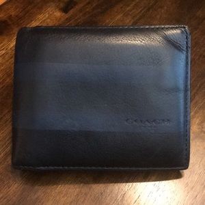 COACH Black Wallet with Dark Navy Stripe